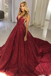 Burgundy Sequin Sleeveless Evening Dress
